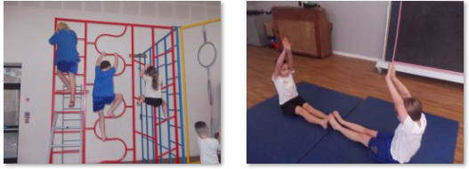 Photos of children doing PE on apparatus