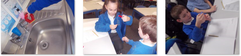 Photos of children doing magnets experiments